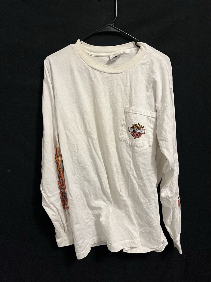 Harley Davidson Flames Chrome T-Shirt Motorcycle Biker Long Harley Davidson Flames Chrome T-Shirt Motorcycle Biker Long