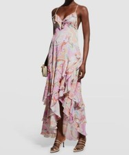 596 Milly Women's Pink Paisley Ruffled Edra Summer Hi-Lo Maxi Dress Size 8