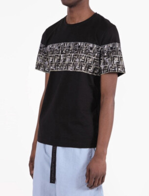 Fendi Men's Slim Fit Camouflage FF Stripe T-Shirt - Black - Large
