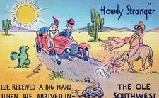 Howdy Stranger Ole Southwest Rattlesnake Cowboy Humor Linen Postcard 3.5"x5.5"