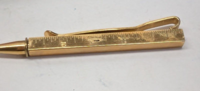 Vintage 40s SWANK Gold Tone Removable Mechanical Pencil Tie Tack Clip Ruler