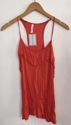 T-ara Size Small S Orange Strappy Front Ruffle V Neck Cami Tank Top