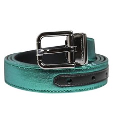 DOLCE & GABBANA Belt Green Black Polyester Metal Buckle Men 100cm / 40in 420usd