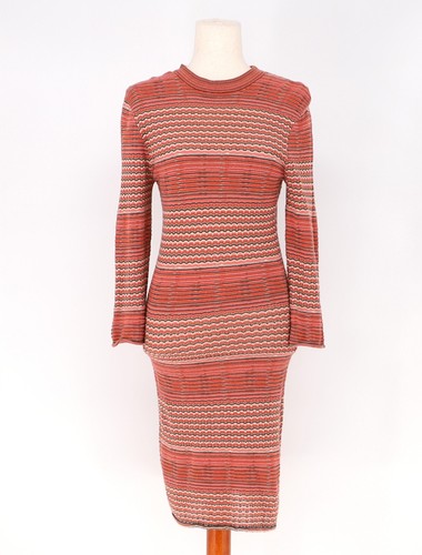 FREE PEOPLE Groovy Autumn Red Knit Sweater Fitted Bodycon Mini Dress Size L - Picture 4 of 9
