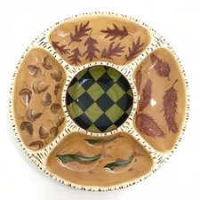 ZRIKE OUTPOST Chip Dip Vegetable Platter S Riggsbee White CABIN LODGE WOODS EUC