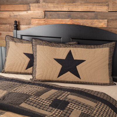 Black Check Star Standard/Luxury King Patchwork Sham Country Black Khaki