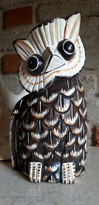   Eule Holz Skulptur Vogel Wald Nacht Tier Nahrung Mäuse Deko Skulptur Bali