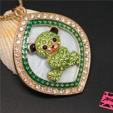 New Fashion Green Bling Cute Bear Emblem Crystal Pendant Women Necklace Gift