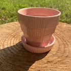 Vintage 1950’s McCoy Pottery Pink Basketweave Planter with Saucer 4Inch