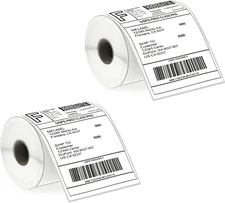 2 Rolls 4x6 Direct Thermal Labels, Perforated, 250/Roll, for Thermal Printers