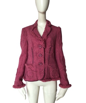 MOSCHINO Cheap and Chic Pink 100% Wool Tweed Embroider Blazer Jacket Size 14 US