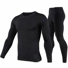 Mens Compression Thermal Base Layer Long Shirt Tops Pants Set Training Workout