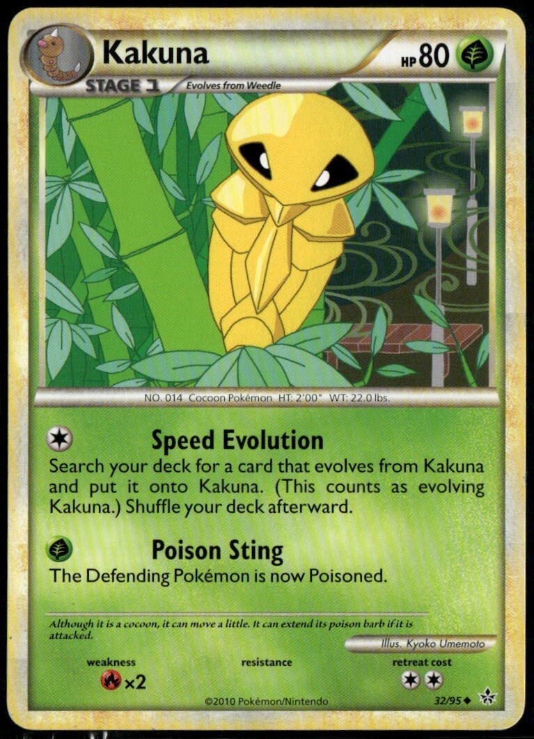 Kakuna Uncommon - HGSS Unleashed 32/95 2010 LP+ Pokemon Card