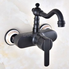Black Oil Rubbed Brass Bathroom Vessel Sink Faucet Mixer Tap Wall Mounted snf874