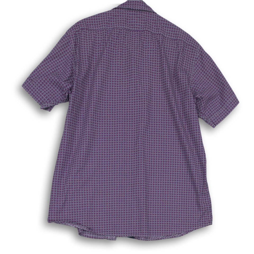Cremieux Mens Purple Printed Cotton Short Sleeve ButtonUp Shirt Size