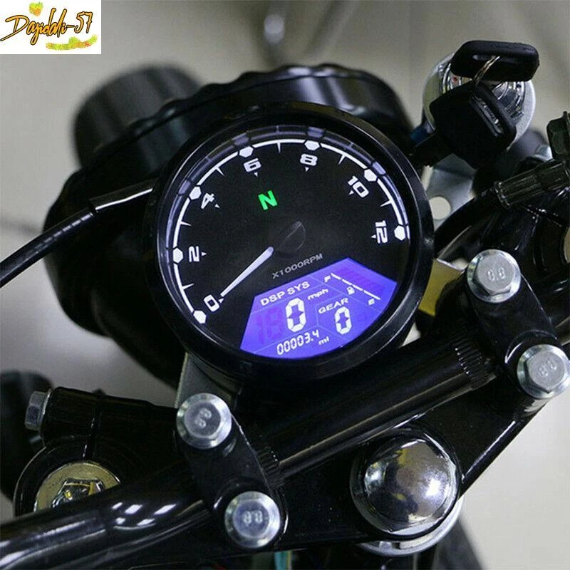 LCD Digital Moto Odómetro Velocímetro Tacómetro Calibre 12000RPM Universal Foto 2 de 4