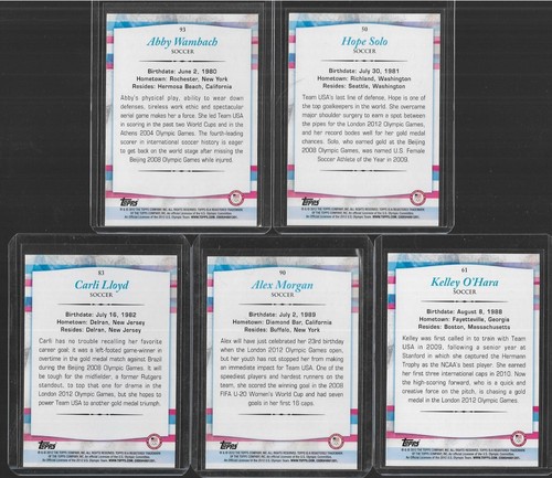 TUTTE (5) CARTE TOPPS OLYMPIC SOCCER "GOLD" 2012 SOLO LLOYD WAMBACH ALEX MORGAN + - Foto 2 di 2