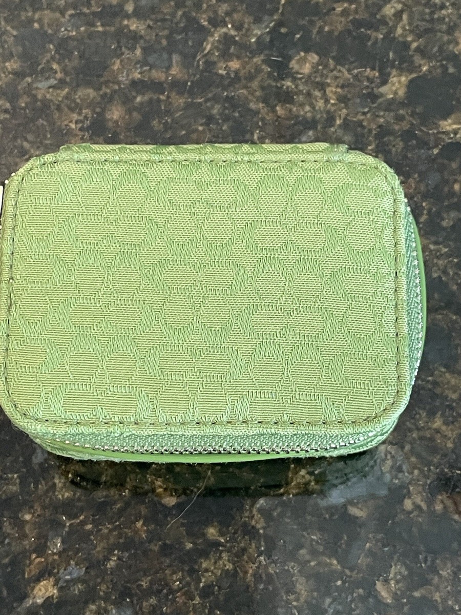 COACH Triple Pill Case Green Signature C's With Green Trim | eBay