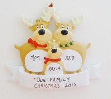 Personalized Reindeer Family of 3 Christmas Ornament