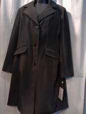Y2k Women’s Vintage Preston & York Black Trench Coat Jacket Size Large Rain NWT