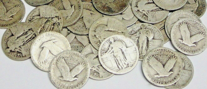 Roll of 40 Circulated, Worn, Missing Dates Standing Liberty Silver Quarters