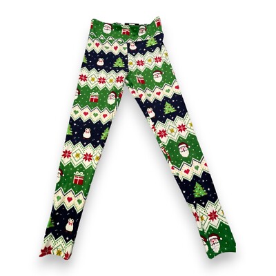 No Boundaries NOBO Juniors M(7-9) Blue Green Super Plush Christmas Leggings NWT