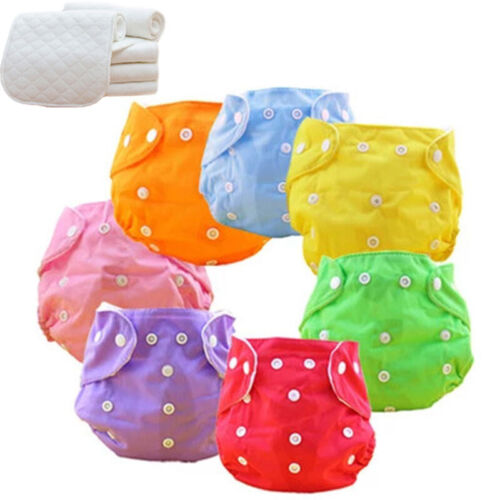 Baby Washable Cloth Diaper Nappies Adjustable Reusable 10pcs/5 Diapers+5 INSERTS - Afbeelding 1 van 20