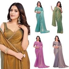 Women's Shimmer Chiffon soft silk saree With Unstitched Blouse