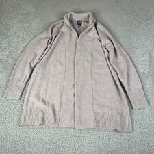 Gap Cardigan Sweater Women M Gray Open Front Merino Wool Blend Margat Sand Color