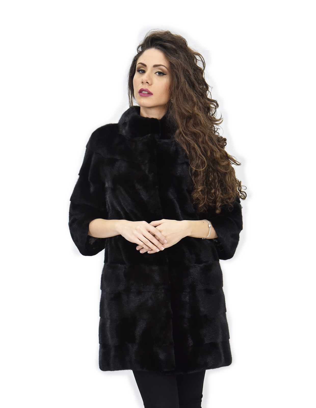 50 Size Mink Coat with 84cm Length Horizontal Pockets & Mug Piping