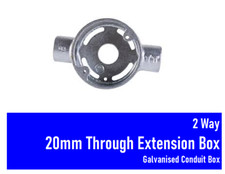 20MM GALVANISED METAL CONDUIT THROUGH EXTENSION 2 WAY CONDUIT BOX