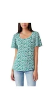 Lucky Brand Ladies Flutter Sleeve Top Green Multiple Size Small B1