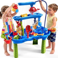 3-Tier Water Table for Toddlers 1-3, Kids Water Play Table with Waterfall, Spinn