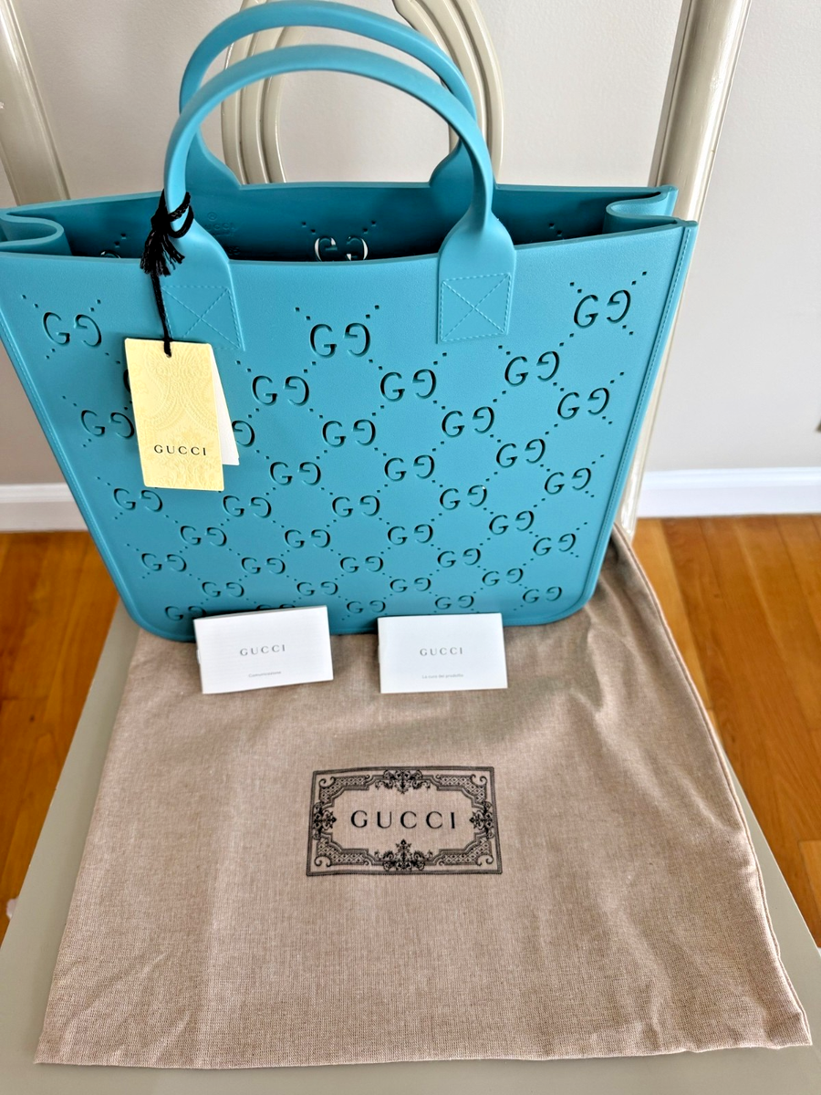 Brand New GUCCI GG Rubber Tote Bag Light Blue 679365 | eBay