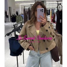 ZARA WOMAN FW25 NWT DOUBLE-BREASTED SHORT TRENCH COAT JACKET CAMEL 3046/259/704