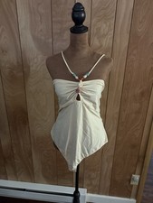 Fashion Nova Leilani Y-Neck Beaded Bodysuit - Cream Size 1X Nwts New