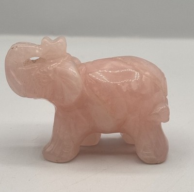 1.5 Inch Rose Quartz Elephant Figurine Healing Stone Trunk Up Good Luck Desk