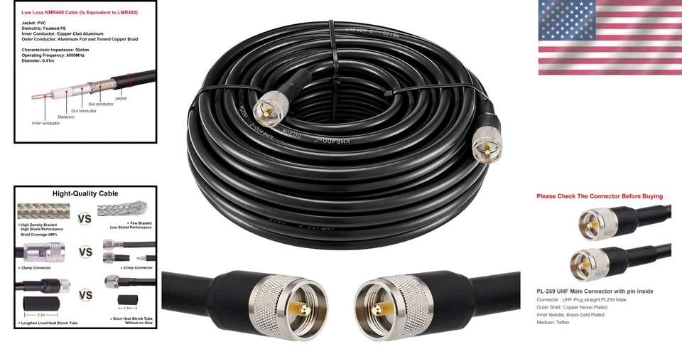 UV-Proof 100FT Coaxial Cable for Ham Radio with Adhesive Heat Shrink Tubing - Image 2 of 4