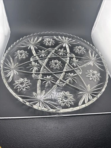 Vintage Anchor Hocking Star of David 13.5” Round Serving Cake Plate Clear Glass