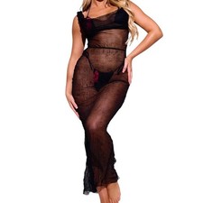 PrettyLittleThing Black Sheer Crush Cowl Neck Swim Cover Maxi Beach Dress 0 NWT