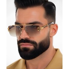Men Sunglasses Fashion Designer Brown Lens Gold Frame Street Wear Classic Lentes