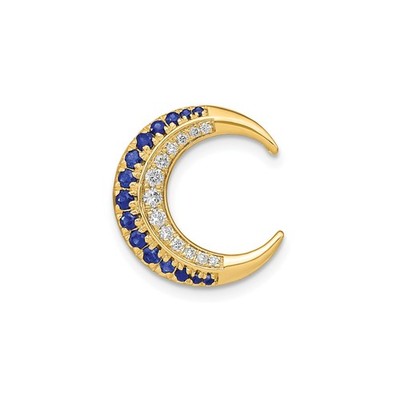 14k Yellow Gold Crescent Moon Pendant Blue White Gemstone Celestial Boho Charm