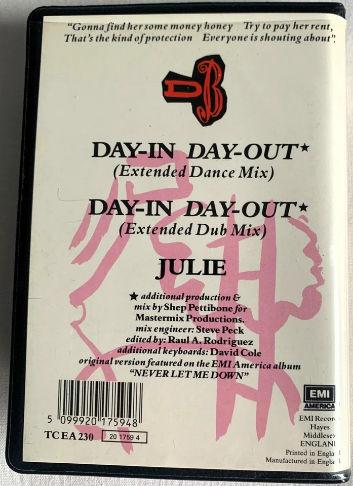 DAVID BOWIE-DAY IN DAY-OUT (EXTENDED DANCE MIX) -CASSETTE SINGLE RARE (Pop) - Image 2 of 2