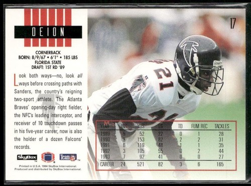 SkyBox Impact Deion Sanders #17 Atlanta Falcons 1994 - Imagen 2 de 2
