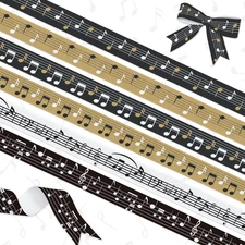6 Rolls Music Note Ribbon Set, 3/8" Wide X 3 Yards Each Grosgrain Ribbons, for M