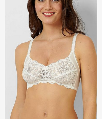 Sans Complexe Ariane Ivory Bra Unpadded Wirefree Satin & lace Supportive pretty