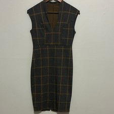 Maru Grey Plaid Cap Sleeve Sheath Dress Size S Mustard Yellow Check Made in USA