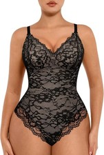 FeelinGirl Shapewear Bodysuits for Women Lace Shapewear Tummy Control V-Neck Sle