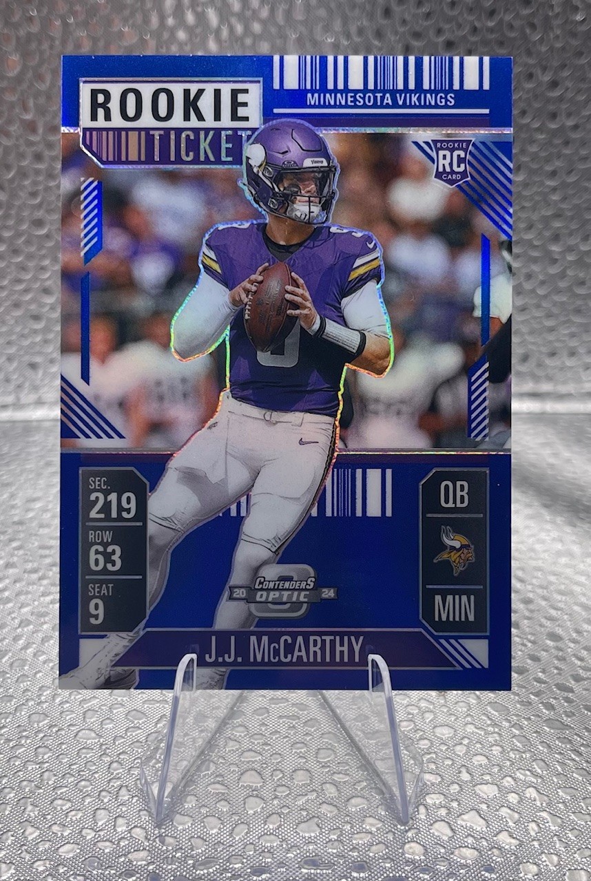 2024 Panini Contenders Optic Rookie Ticket Blue Prizm #71 JJ McCarthy 42 /99 RC