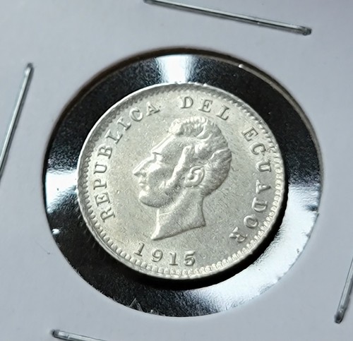Silver Ecuador 1915 1/2 Decimo - Birmm Mint -High Grade Unc - .900 Fine Silver